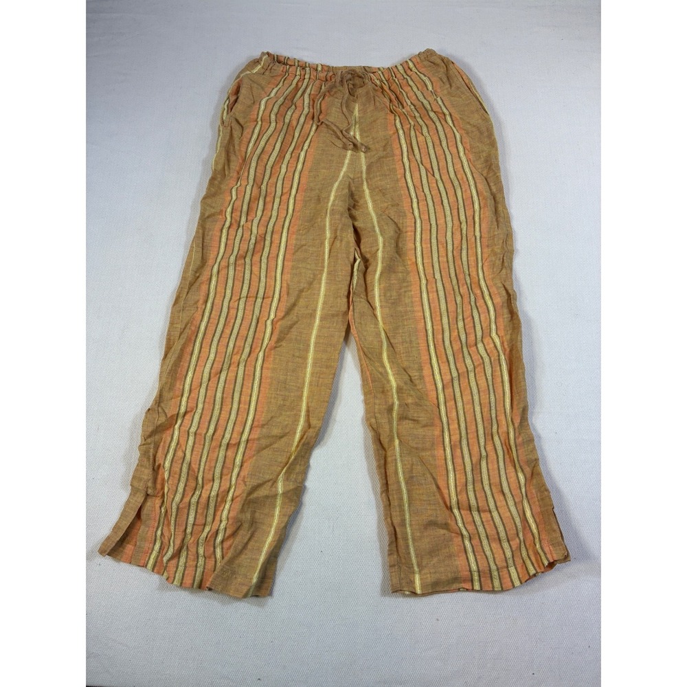 Monika Turtle Studio Philadelphia 100% Linen Pants Medium‎ Striped Boho Wide Leg